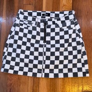 Checkered denim skirt